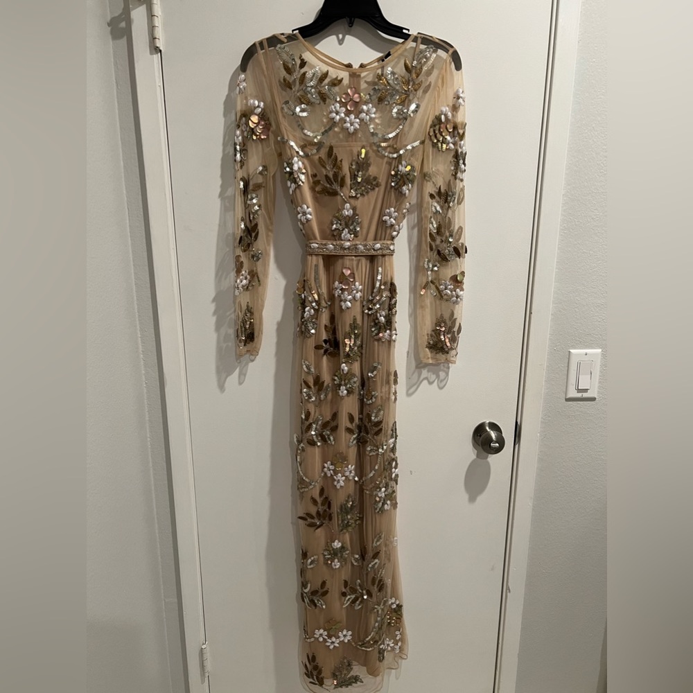 TOPSHOP Embellished Illusion Beige Tan Gown - Picture 3 of 14